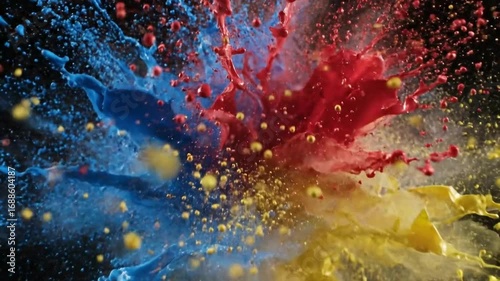 Wallpaper Mural Abstract Colorful Explosion of Blue, Red, and Yellow Paint on Black Background Torontodigital.ca