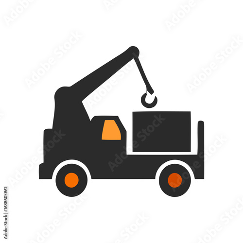 Flat icon of a crane truck lifting a box isolated on transparent background