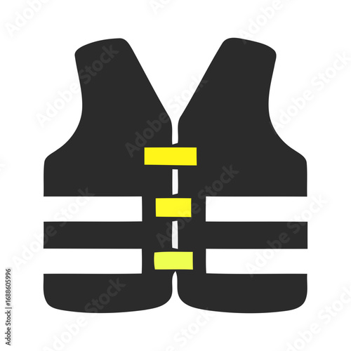 Black life vest with yellow accents isolated on transparent background
