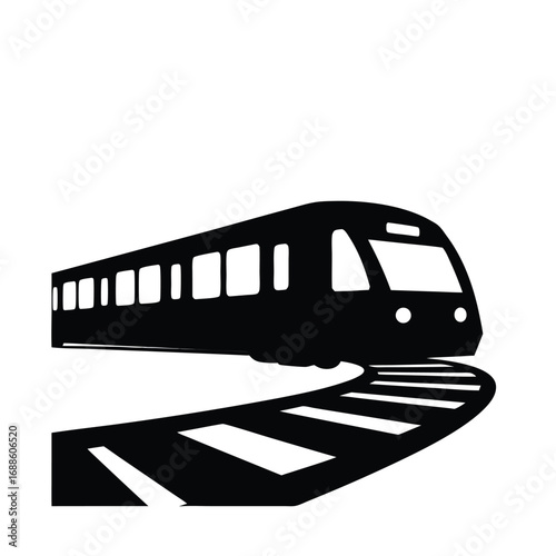 Black silhouette of a modern train on curved tracks 1