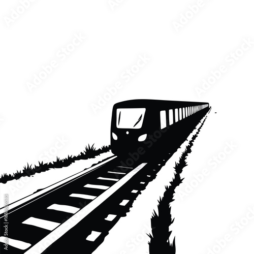 Black silhouette of a modern train on a railway track