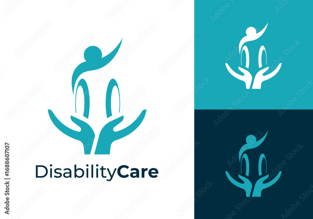 Obraz premium Disability Care logo. Disability with Hand elements logo design