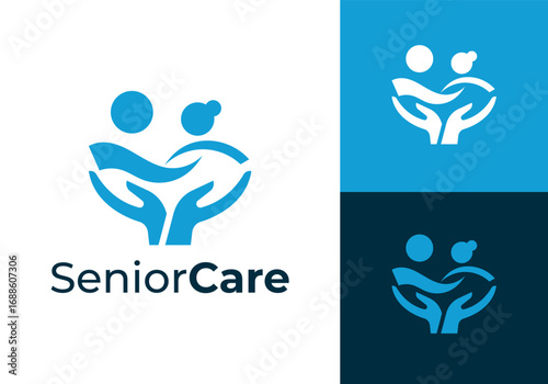 Senior Care logo. Parent with Hand elements logo design