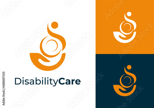 Disability Care logo. Disability with Hand elements logo design