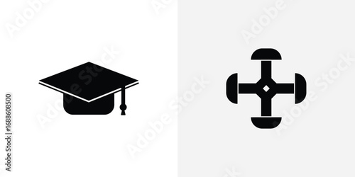Graduation cap and cross symbol icons