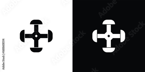 Abstract geometric cross symbol in black and white