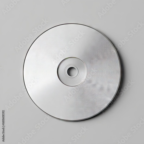 A plain, silver-colored optical disc, centrally positioned against a light gray backdrop, showcases a subtle, reflective surface texture