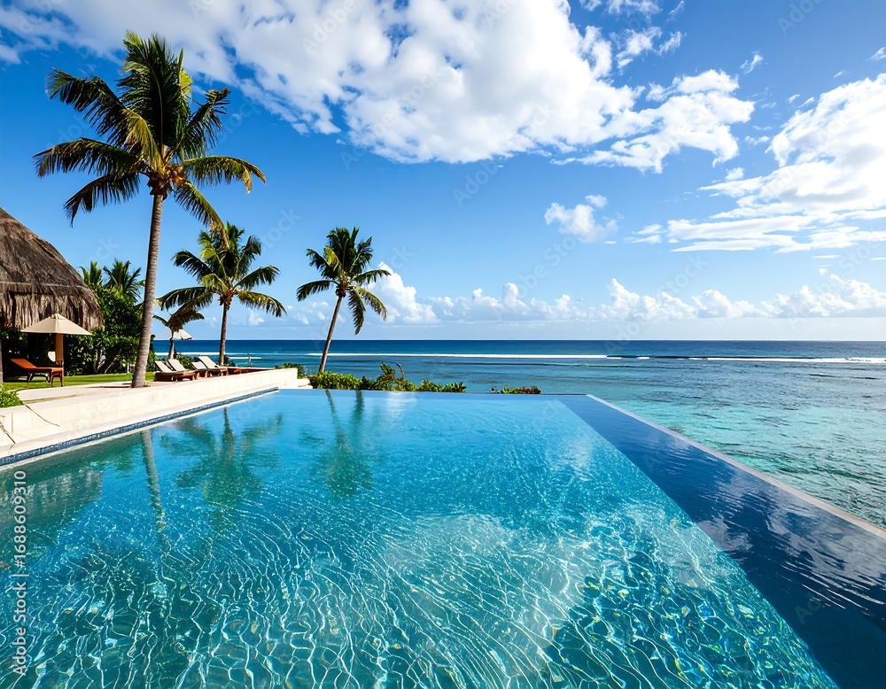 Fototapeta premium Tropical infinity pool overlooking ocean