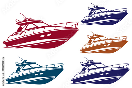 set of speed boat silhouette illustration isolated on white background
