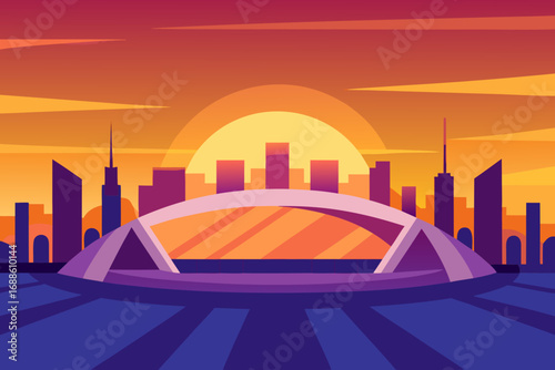 Modern cityscape sunset vector illustration minimalist design scalable urban view