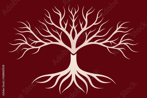 Abstract vector illustration of a stylized tree with intricate branches and roots