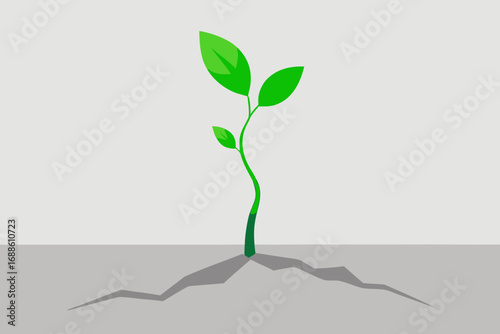 Minimalist vector illustration of a growing plant with roots and abstract background