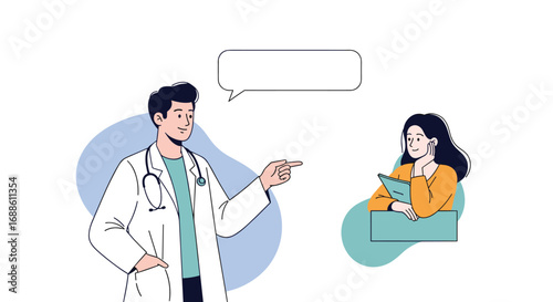 Doctor discussing health information with patient holding tablet understanding medical advice