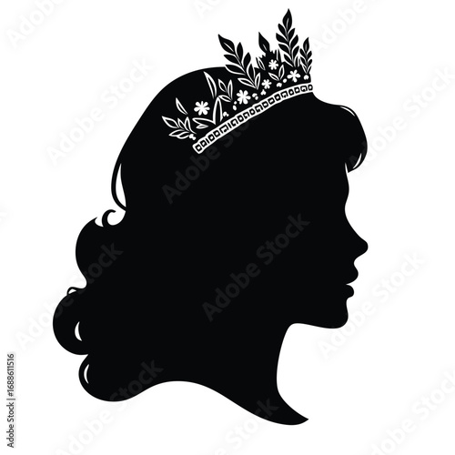 Black silhouette of a woman wearing a white detailed crown