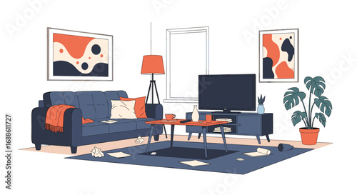 Cozy modern living room interior design with sofa coffee table and television