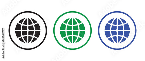 Set of planet Earth globe vector icons in simple and colorful designs