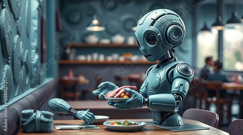 Robot serving food in cafe. (9)