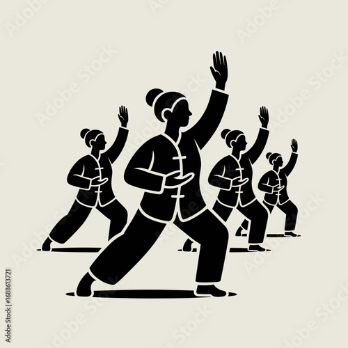 Seniors Practicing Tai Chi Outdoors Illustration