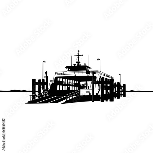 silhouette of a ferry