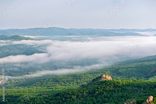 Obraz na plátně Morning Mist over Lama Mountain, Balin Town, Yakeshi City, Inner Mongolia Autono