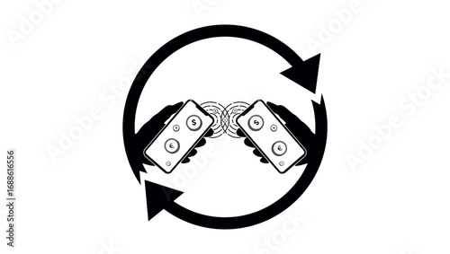 Peer-to-peer P2P symbol, black isolated silhouette