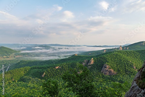 Canvas Print Morning Mist over Lama Mountain, Balin Town, Yakeshi City, Inner Mongolia Autono