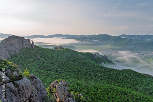 Fotografie Morning Mist over Lama Mountain, Balin Town, Yakeshi City, Inner Mongolia Autono