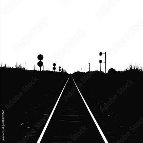 Railroad tracks receding into the distance with signals