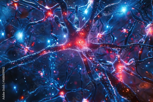 High Resolution of Neurons with Electrical Activity in Blue and Red Colors