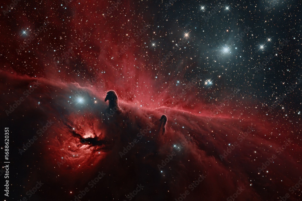 Fototapeta premium Deep space nebula with dark silhouette