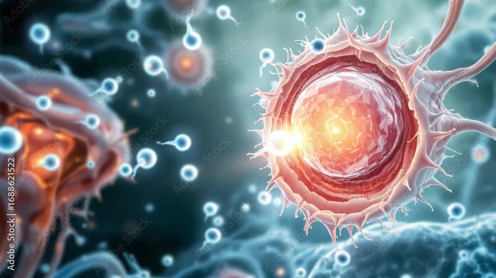 Medical visualization of sperm meeting the egg and initiating the conception process