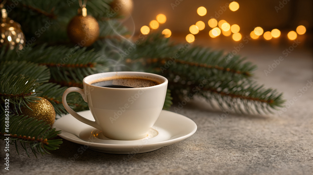 custom made wallpaper toronto digitalCozy christmas morning coffee with festive decorations and warm lights