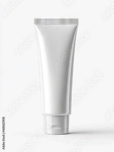 A pristine, white, cylindrical tube with a flip-top cap stands against a plain white background, showcasing its clean, minimalist design