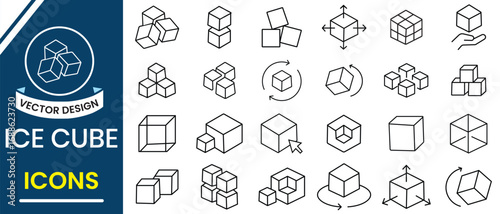 Ice Cube icon vector set. Ice cube line icon symbol. Cube symbol 3D box design for logo, app, ui, ux, web icons set. Vector illustration.	
