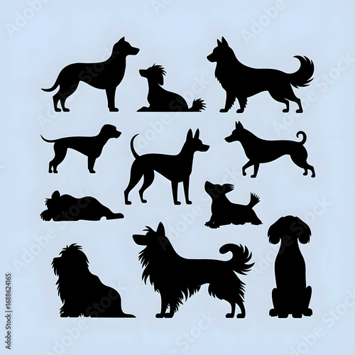 Vector Dog Silhouette Set | Popular Dog Breeds in Silhouette | Dogs in Motion Graphics | Pet Silhouettes Collection | Dog Clipart Vector Pack | Silhouette Dogs for Print & Design