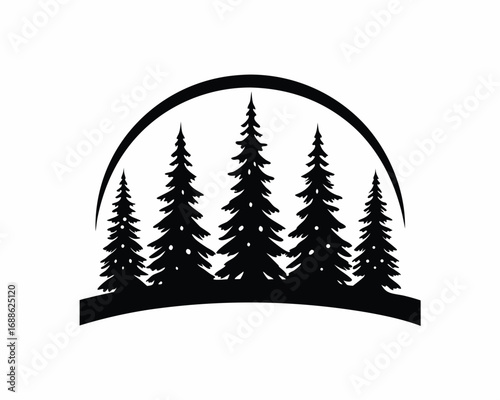 Pine forest landscape silhouette vector