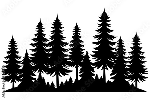 Pine forest landscape silhouette vector
