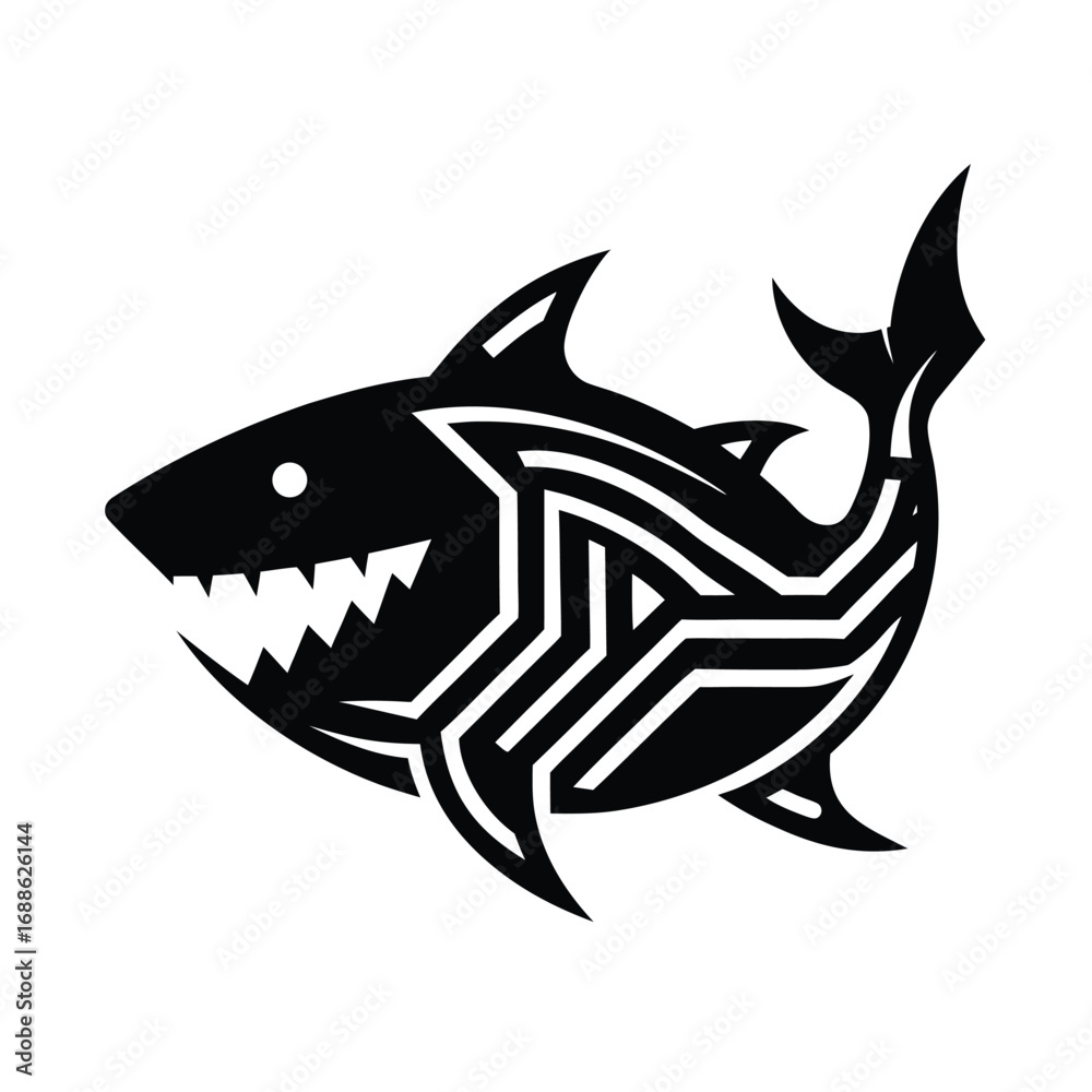 Fototapeta premium Cyber Shark Icon Vector Illustration