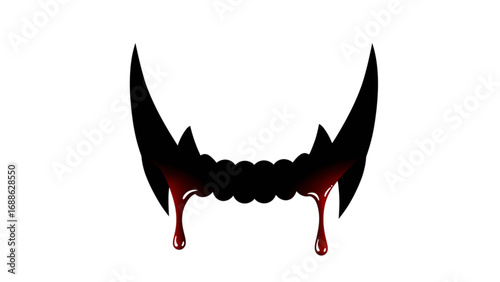 Vampire Fangs with Dripping Blood Effect Vector Illustration, Isolated Silhouette on Transparent Background