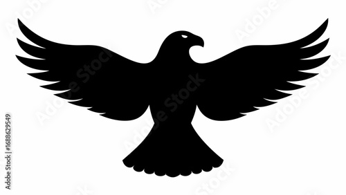 Black silhouette of an eagle with outstretched wings, symbolizing freedom and power in flight design