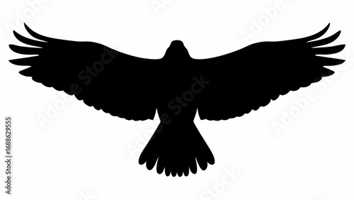 Silhouette of a bird with outstretched wings against a white background in a simple graphic style