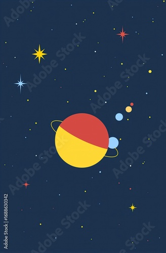 Minimalist Cartoon Space Illustration, Planet Star Cosmic Decorative Painting, Kids Room Decoration/Digital Art Material/Phone Wallpaper