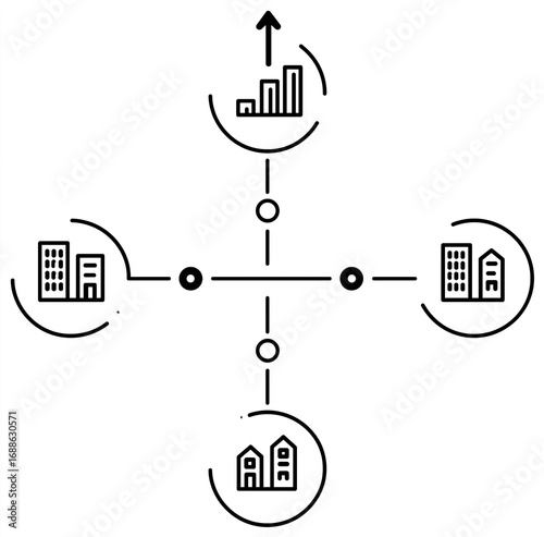 Urban Development Connection Diagram, Minimalist Line Buildings And Growth Chart, Planning Analysis/Business Presentation/Infographic Material