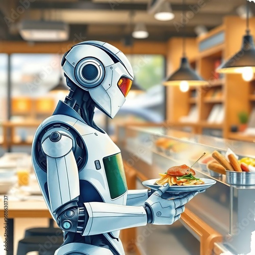 Robot serving food in cafe. (13)