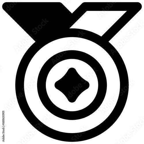 Achievements. Outlined stroke vector icon with black-filled details.