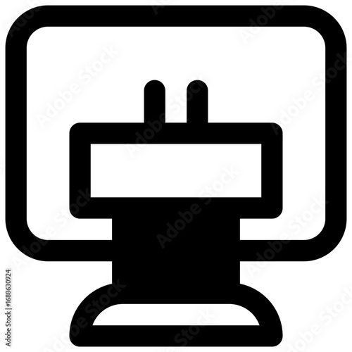 Conference. Outlined stroke vector icon with black-filled details.