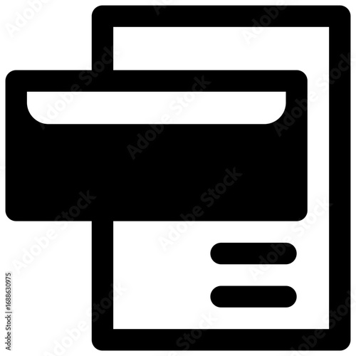 Cover letter. Outlined stroke vector icon with black-filled details.