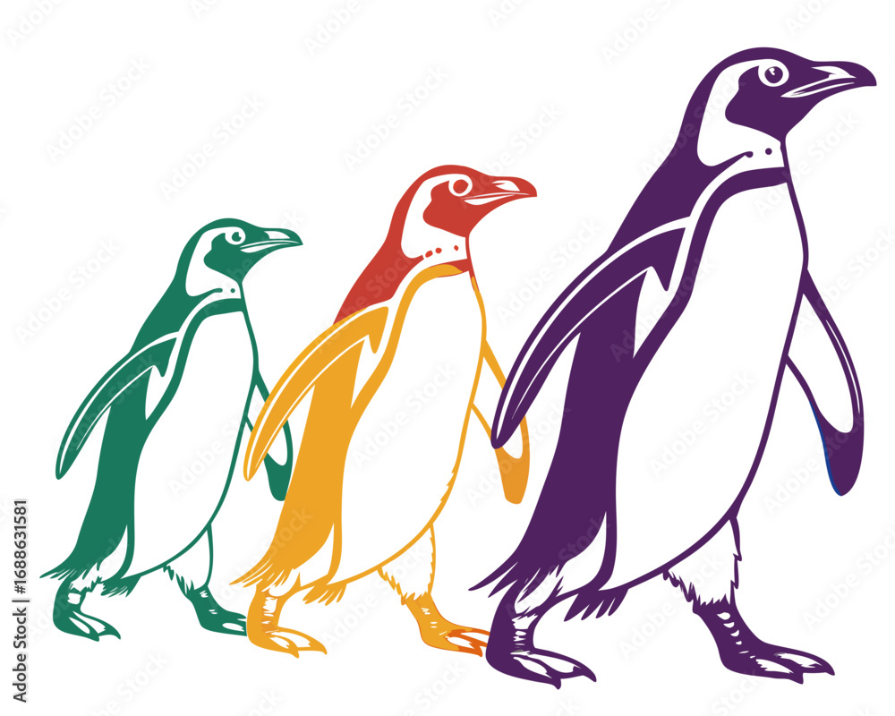 Naklejka premium set of Penguins walking together silhouette vector