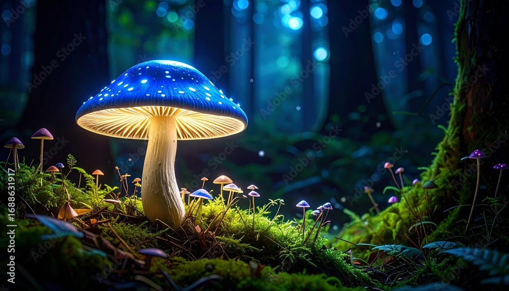 Fototapeta premium realistic enchanted luminescent mushroom