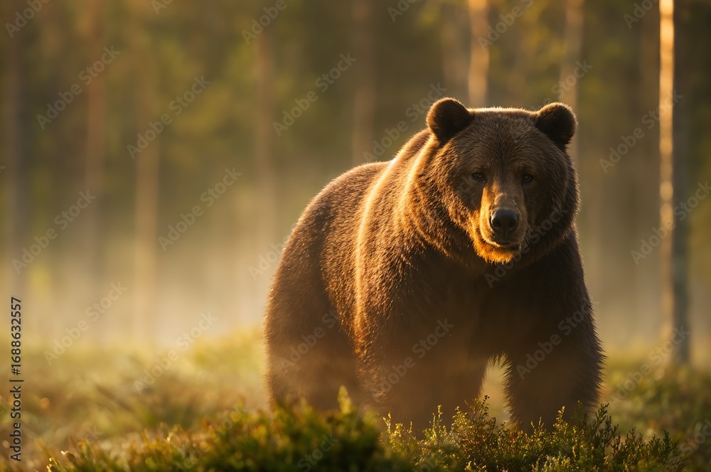 Fototapeta premium Brown Bear Standing in Forest